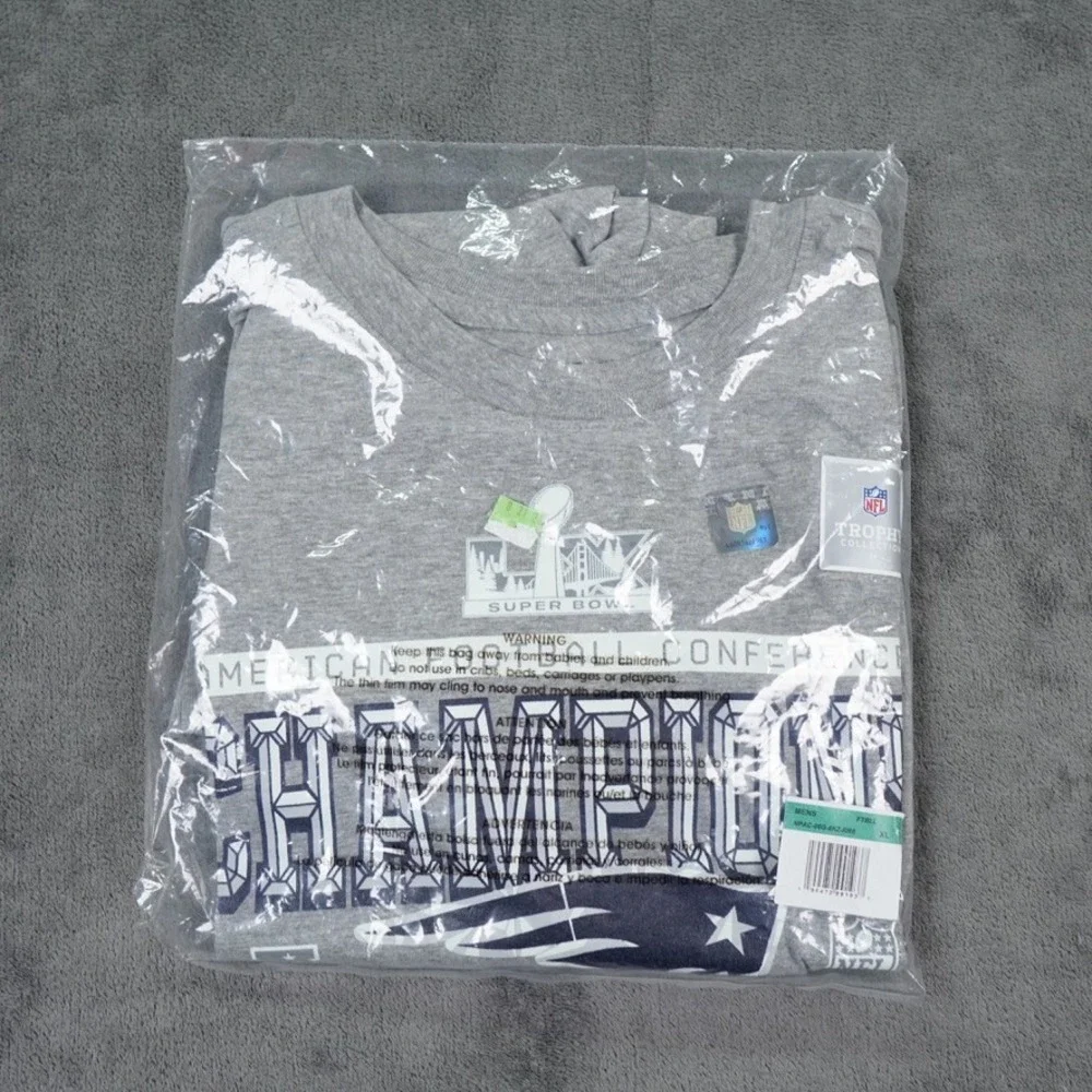 Nike Patriots Long Sleeve Shirt Mens XL Gray AFC Champions Super Bowl 50 Logo